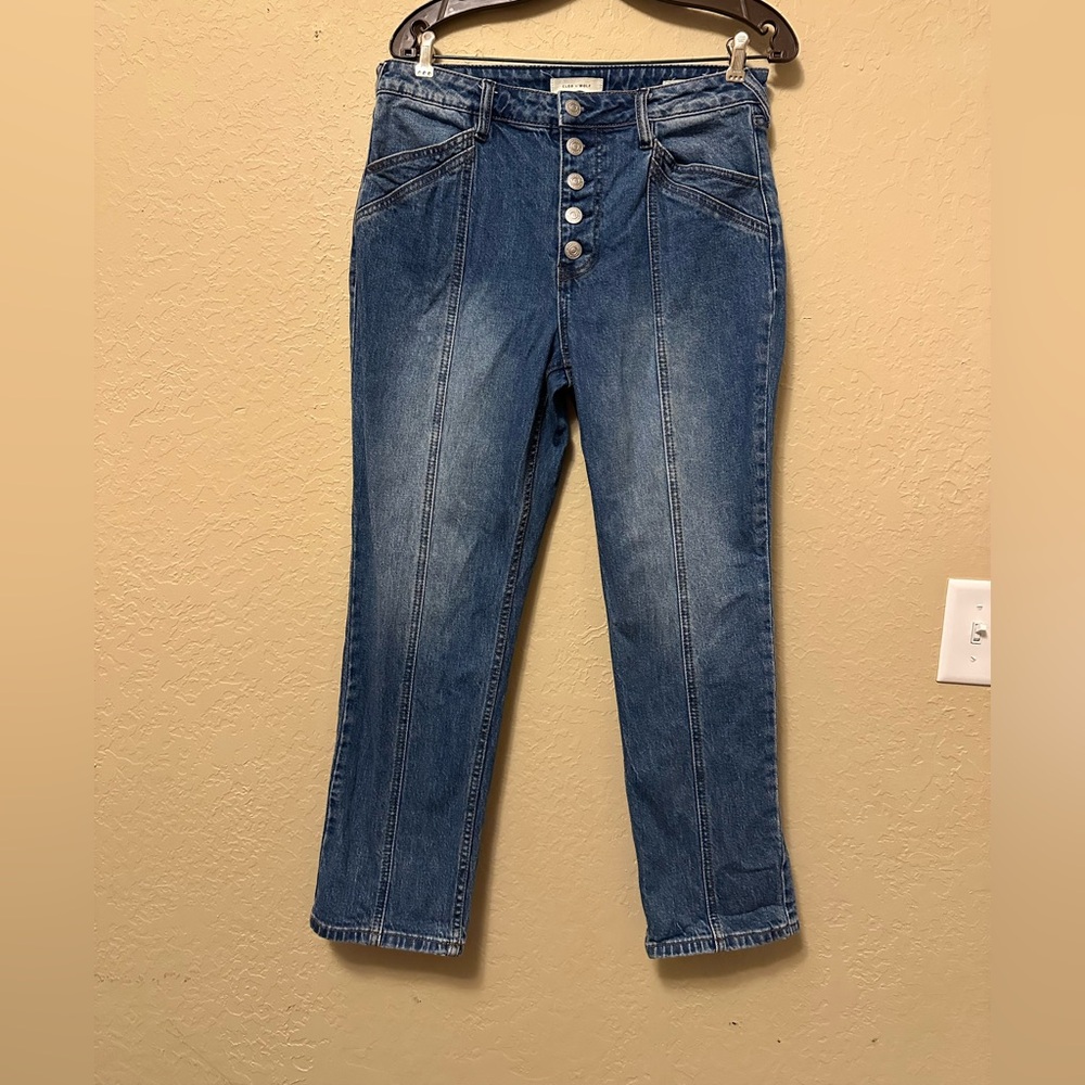 Cleo + Wolf Jeans Women's 29X27 Blue High Rise Straight Button Fly Cotton